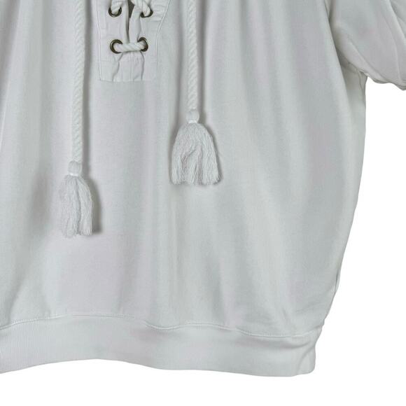 J.Crew University Terry Short-Sleeve‎ Lace-Up Cotton Top in White, Size Small - Picture 6 of 8